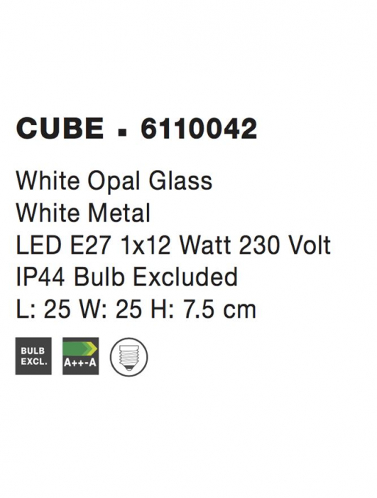 6110042 Plafoniera baie Nova Luce CUBE E27 1x12W   Metal & White Opal Glass White  IP44 [3]