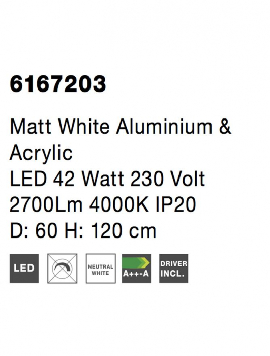 6167203 Lustra Nova Luce RANDO LED 54W 2124lm 3000K Aluminium & Acrylic Matt White Nedimabil IP20 [4]