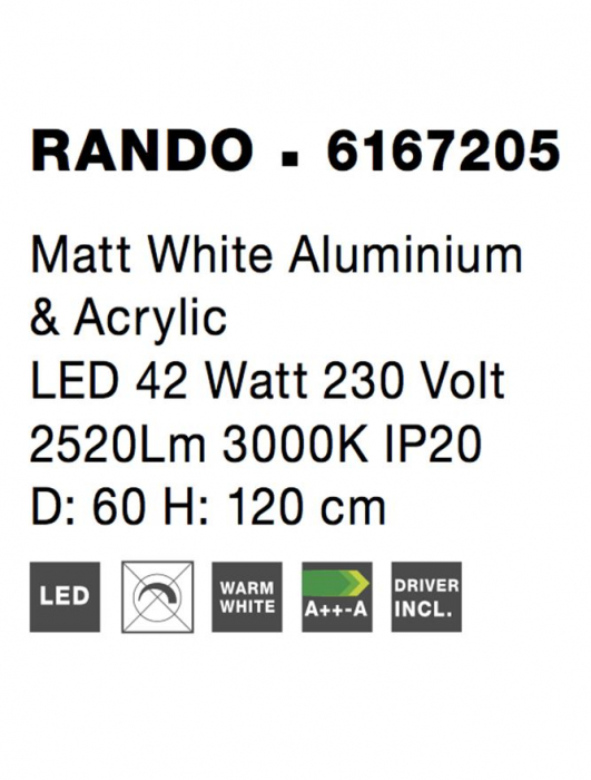6167205 Suspensie Nova Luce RANDO LED 42W 2520lm 3000K IP20 Aluminiu & Acril Matt White NOVALUCE [4]