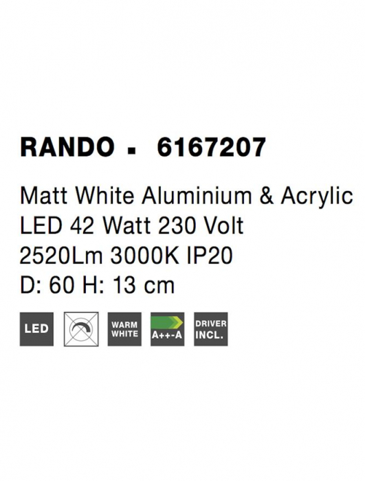 6167207 Plafoniera Nova Luce RANDO LED 42W 2520lm 3000K IP20 Aluminiu & Acril Matt White NOVALUCE [4]