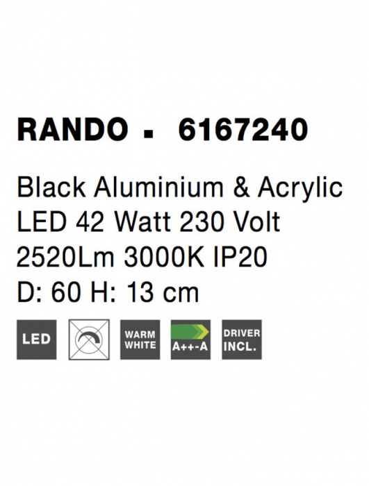 6167240 Plafoniera Nova Luce RANDO LED 42W 2520lm 3000K IP20 Metal & Acril Black NOVALUCE [4]