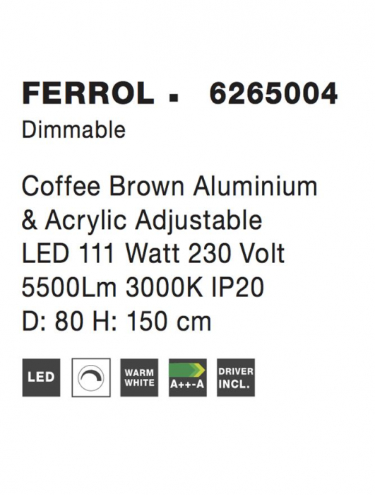 6265004 Suspensie Nova Luce FERROL LED 111W 5500lm 3000K IP20 Aluminiu/Acril Coffee Brown NOVALUCE [5]