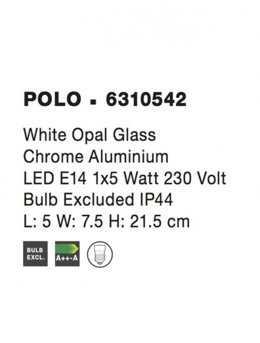 6310542 Aplica baie Nova Luce POLO E14 1X5W   Aluminium White Chrome  IP44 [4]