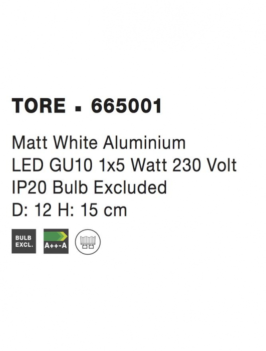 665001 Aplica Nova Luce TORE GU10 1x10W   Aluminium Matt White  IP20 [4]