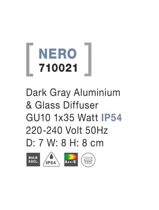 710021 Aplica Nova Luce NERO GU10 1x35W lm  IP54 Aluminium Glass Diffuser Dark Gray Light Down [3]