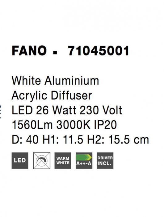 71045001 Plafoniera Nova Luce FANO LED 26W 1560lm 3000K Aluminium & Acrylic White Nedimabil IP20 [4]