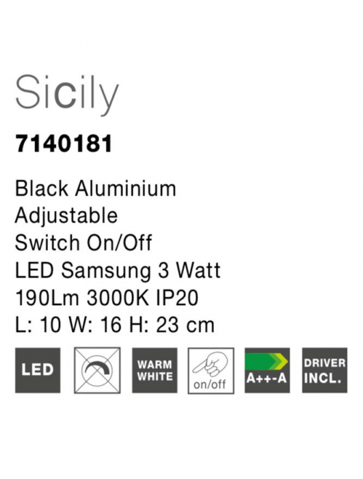 7140181 Aplica Nova Luce SICILY LED 3W 190lm 3000K Aluminium Black Nedimabil IP20 [4]
