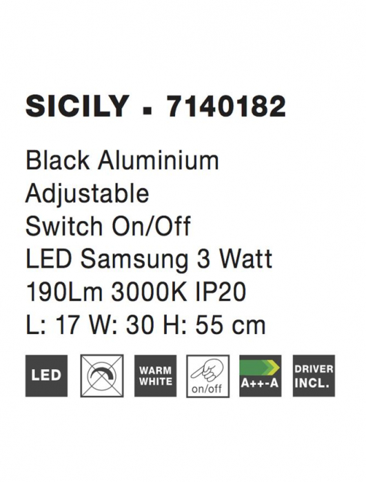 7140182 Veioza Nova Luce SICILY LED 3W 190lm 3000K Aluminium Black Nedimabil IP20 [4]
