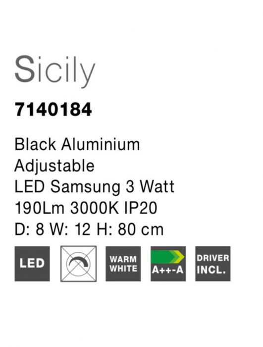 7140184 Spot Aplicat Nova Luce SICILY LED 3W 190lm 3000K Aluminium Black Nedimabil IP20 [4]