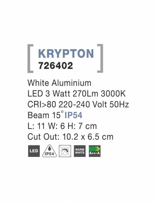 726402  Nova Luce KRYPTON LED 3W 270lm 3000K IP54 Aluminium White Beam 15 degrees [3]