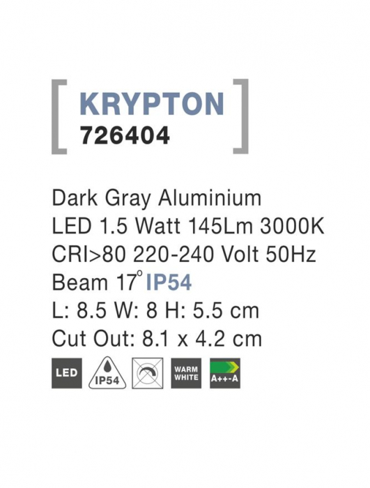 726404  Nova Luce KRYPTON LED 1,5W 145lm 3000K IP54 Aluminium Black Beam 17 degrees [3]