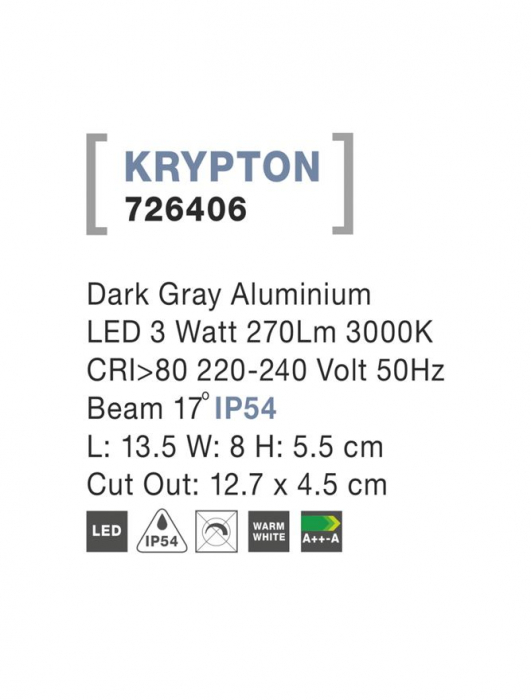 726406  Nova Luce KRYPTON LED 3W 270lm 3000K IP54 Aluminium Black Beam 17 degrees [3]
