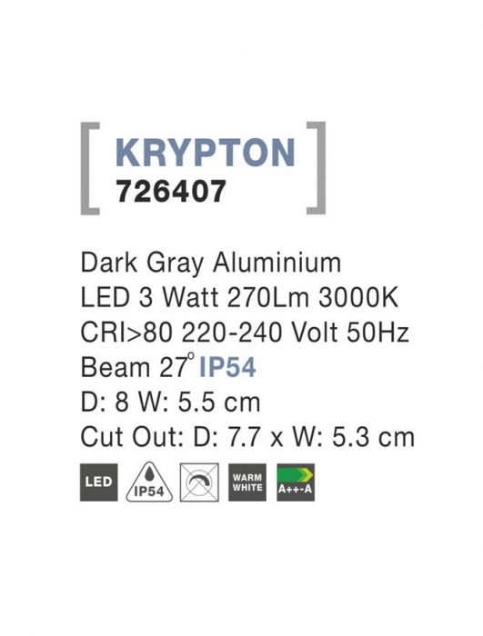 726407  Nova Luce KRYPTON LED 3W 270lm 3000K IP54 Aluminium Dark Gray Beam 27 degrees [3]