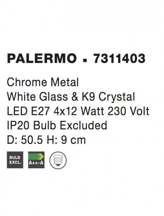 7311403 Plafoniera Nova Luce PALERMO E27 4x12W   Metal & White Glass Chrome  IP20 [4]