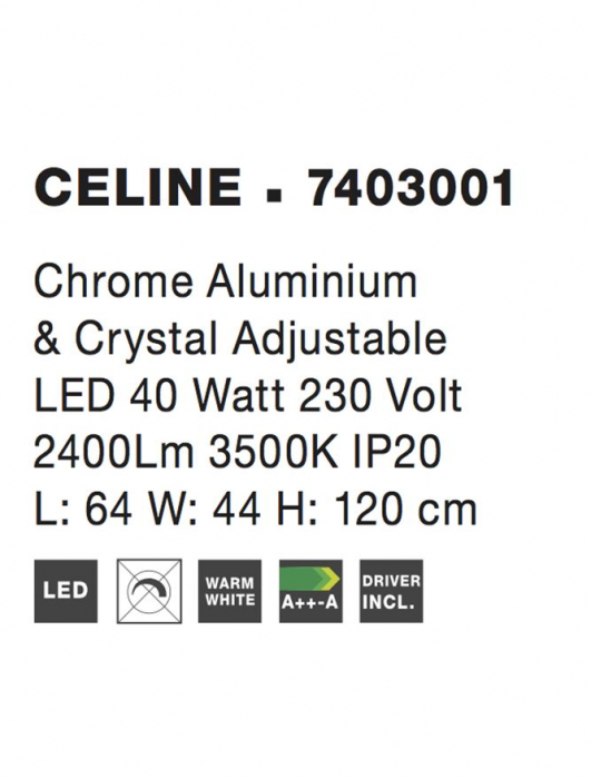 7403001 Suspensie Nova Luce CELINE LED 40W 2400lm 3500K IP20 Aluminiu Cristal Chrome NOVALUCE [6]