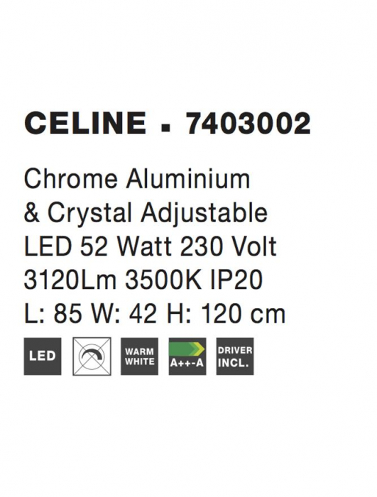 7403002 Suspensie Nova Luce CELINE LED 52W 3120lm 3500K IP20 Aluminiu Cristal Chrome NOVALUCE [6]