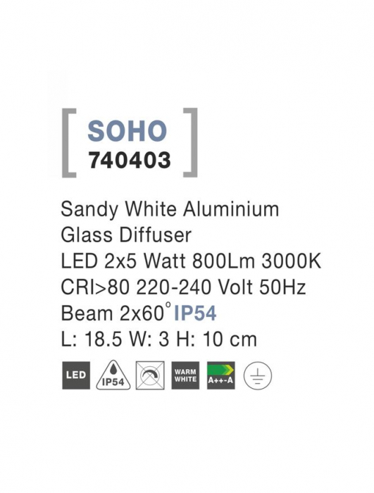 740403 Aplica Nova Luce SOHO LED 2x5W 800lm 3000K IP54 Aluminium Glass Diffuser Sandy White Beam 2x60 degrees [3]