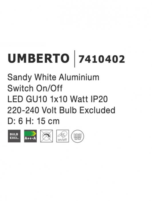 7410402 Aplica Nova Luce UMBERTO GU10 1x10W   Metal White  IP20 [3]