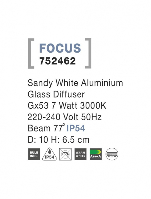 752462 Spot Aplicat Nova Luce FOCUS GX53 7W lm  IP54 Aluminium Glass Diffuser Sandy White Beam 77 degrees  [3]