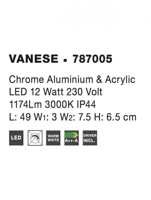 787005 Aplica baie Nova Luce VANESE LED 12W 1174lm 3000K Aluminium & Acrylic Chrome Nedimabil IP44 [4]