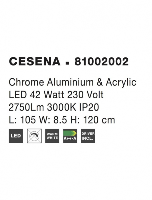 81002002 Lustra Nova Luce CESENA LED 42W 2750lm 3000K Aluminium & Acrylic Chrome Nedimabil IP20 [4]