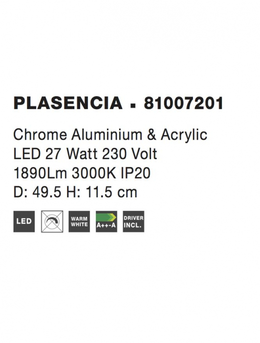 81007201 Plafoniera Nova Luce PLASENCIA LED 27W 1890lm 3000K IP20 Aluminiu/Acril Chrome [4]