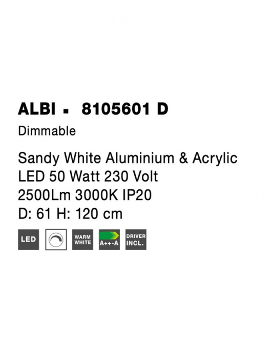 8105601 D Lustra Nova Luce ALBI LED 52W 2685lm 3000K Aluminium & Acrylic Sandy White Dimabil Triac IP20 [8]