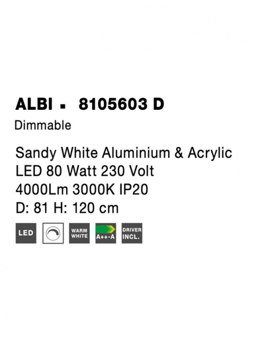 8105603 D Lustra Nova Luce ALBI LED 80W 4000lm 3000K Aluminium & Acrylic Sandy White Dimabil Triac IP20 [8]