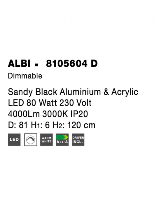 8105604 D Lustra Nova Luce ALBI LED 80W 4000lm 3000K Aluminium & Acrylic Sandy Black Dimabil Triac IP20 [9]