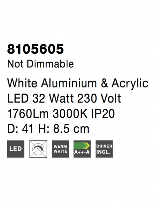 8105605 Plafoniera Nova Luce ALBI LED 32W 1760lm 3000K IP20 Aluminiu/Acril Sandy White NOVALUCE [4]