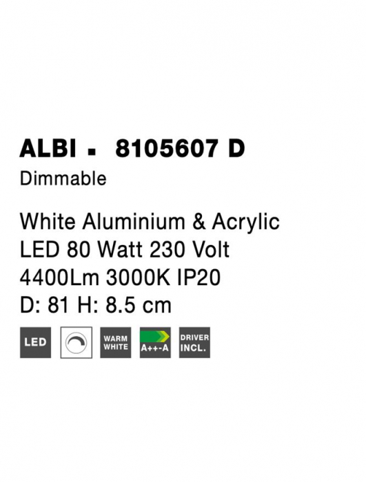 8105607 Plafoniera Nova Luce ALBI LED 80W 4400lm 3000K IP20 Aluminiu/Acril White [8]