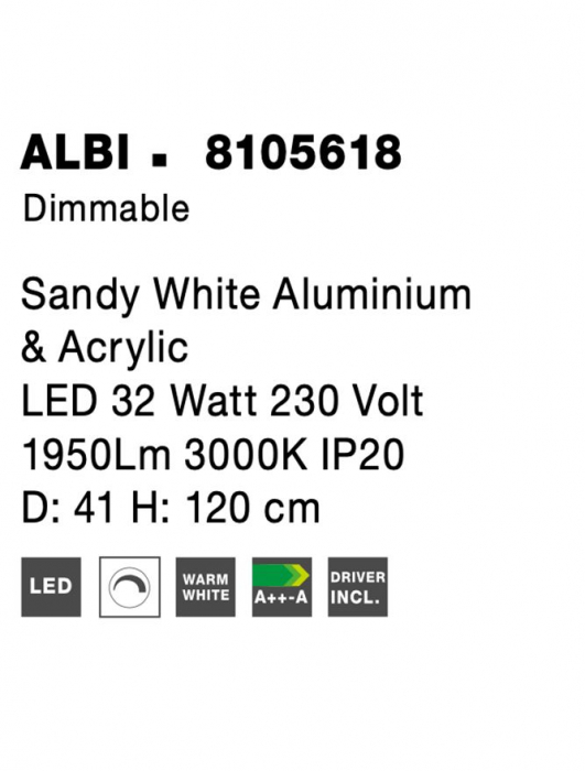 8105618 Suspensie Nova Luce ALBI LED 32W 1950lm 3000K IP20 Aluminiu/Acril Sandy White NOVALUCE [9]