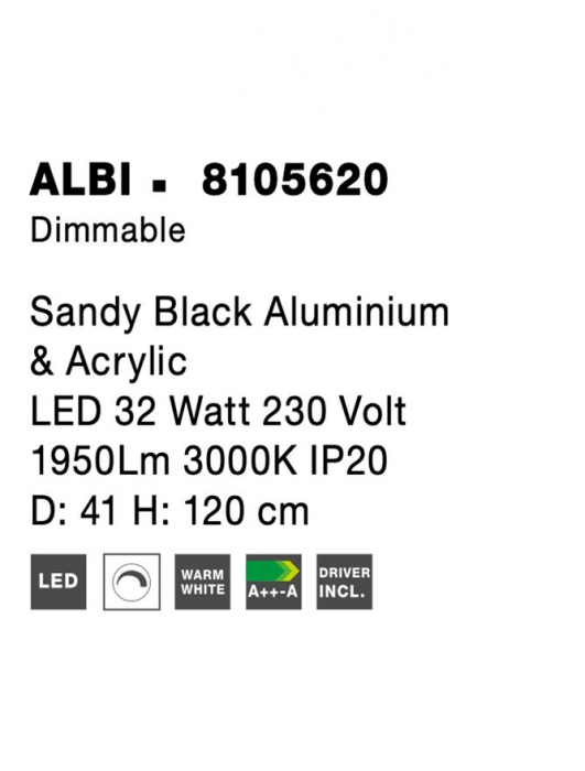 8105620 Suspensie Nova Luce ALBI LED 32W 1950lm 3000K IP20 Aluminiu/Acril Sandy Black NOVALUCE [6]