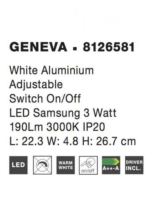 8126581 Aplica Nova Luce GENEVA LED 3W 190lm 3000K Aluminium  White Nedimabil IP20 [4]