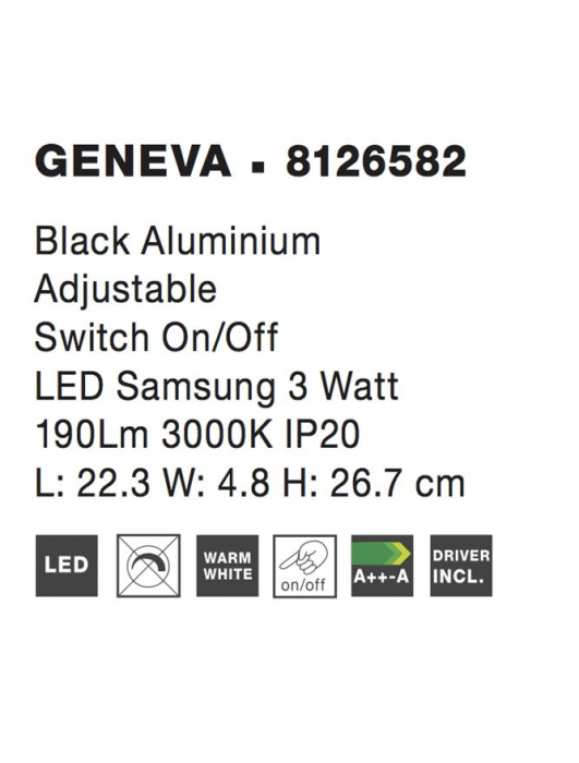 8126582 Aplica Nova Luce GENEVA LED 3W 190lm 3000K Aluminium  Black Nedimabil IP20 [4]