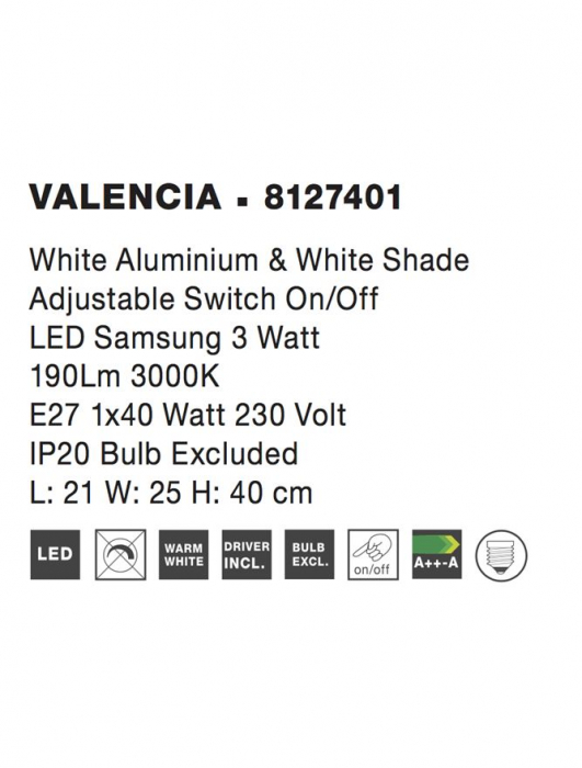 8127401 Aplica Nova Luce VALENCIA LED 3W 190lm 3000K Aluminium & Shade White Nedimabil IP20 [4]