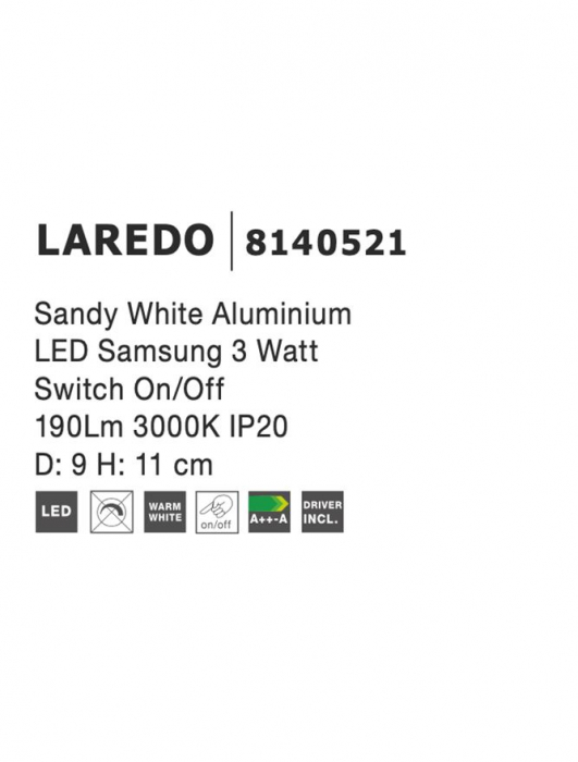 8140521 Aplica Nova Luce LAREDO LED 3W 190lm 3000K Aluminium White Nedimabil IP20 [5]
