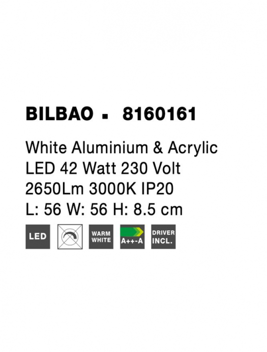 8160161 Plafoniera Nova Luce BILBAO LED 42W 2650lm 3000K IP20 Aluminiu/Acril White NOVALUCE [7]