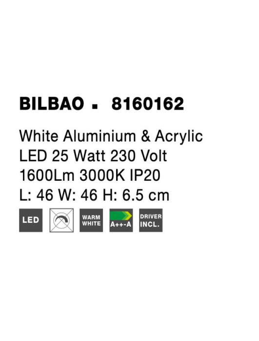 8160162 Plafoniera Nova Luce BILBAO LED 25W 1600lm 3000K IP20 Aluminiu/Acril White [8]