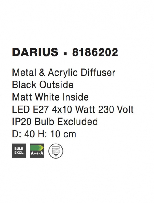 8186202 Plafoniera Nova Luce DARIUS E27 4x10W IP20 Metal Acril Alb/Negru [4]