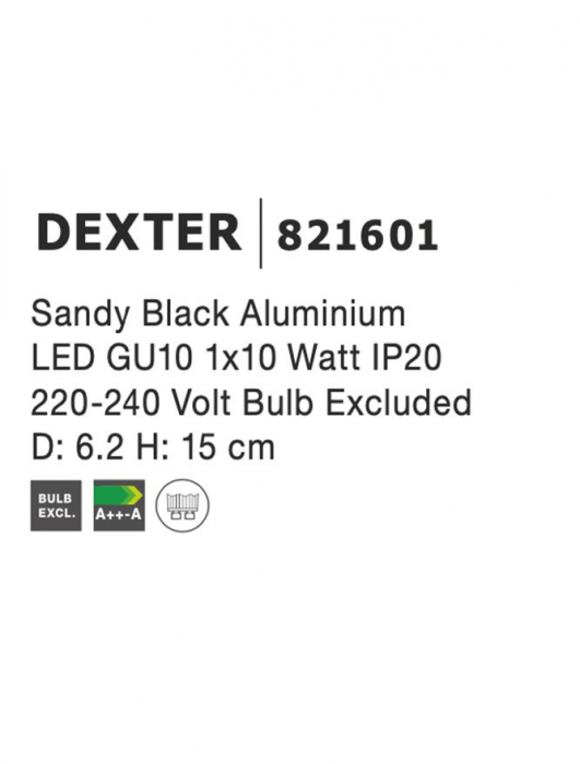 821601 Aplica Nova Luce DEXTER GU10 1x10W   Aluminium Sandy Black  IP20 [3]