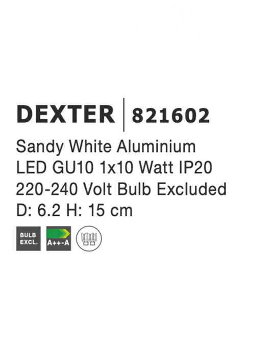821602 Aplica Nova Luce DEXTER GU10 1x10W   Aluminium Sandy White  IP20 [4]