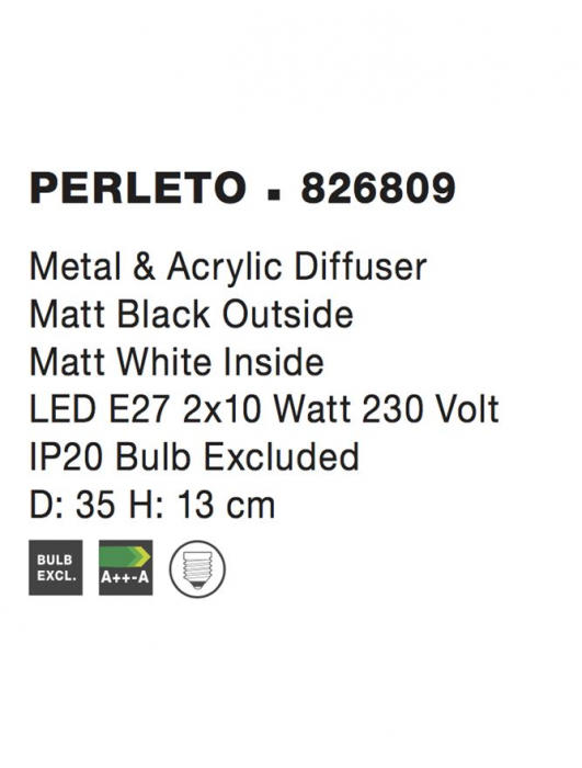 826809 Plafoniera Nova Luce PERLETO E27 2x12W   Metal & Acrylic  Matt White  IP20 [5]