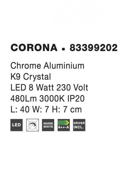 83399202 Aplica Nova Luce CORONA LED 8W 480lm 3000K IP20 Aluminiu K9 Cristal Chrome NOVALUCE [4]