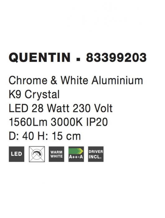 83399203 Plafoniera Nova Luce QUENTIN LED 28W 1560lm 3000K Aluminium & Crystal K9 Chrome & White Nedimabil IP20 [4]