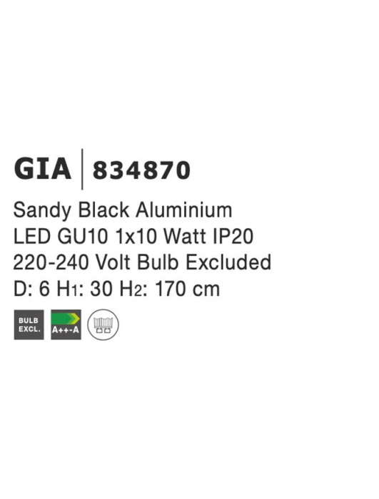 834870 Pendul Nova Luce GIA GU10 1x10W   Aluminium Sandy Black  IP20 [5]