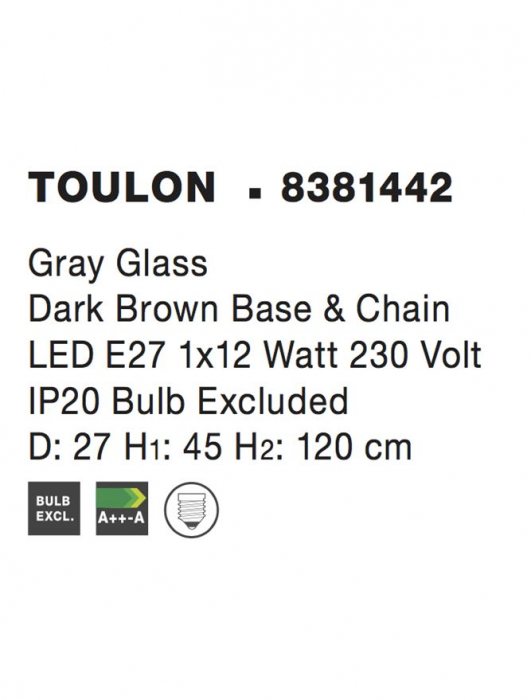 8381442 Pendul Nova Luce TOULON E27 1x12W   Steel Grey  IP20 [4]