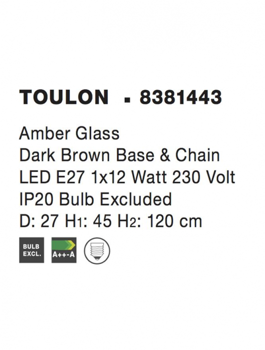 8381443 Pendul Nova Luce TOULON E27 1x12W   Glass  Amber  IP20 [4]