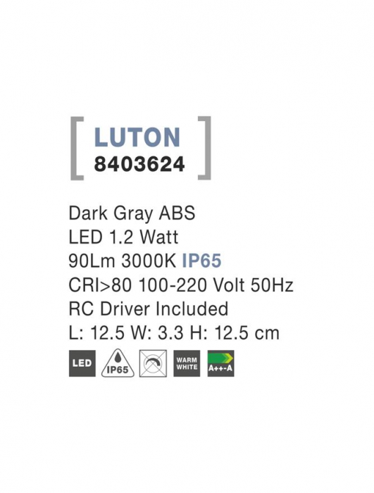 8403624  Nova Luce LUTON LED 1,2W 90lm 3000K IP65 ABS Dark Gray RC Driver Included [3]