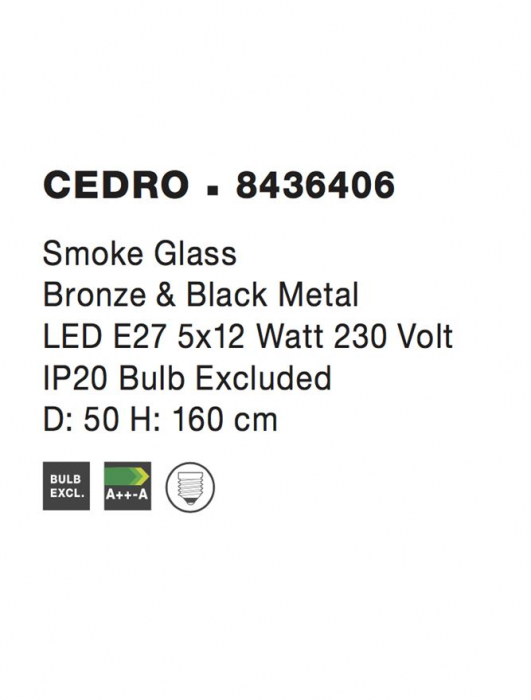 8436406 Lustra Nova Luce CEDRO E27 5x12W   Metal & Glass Smoke Glass Bronze&Black  IP20 [4]